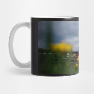 Red Barn Beyond Yellow Flowers Mug